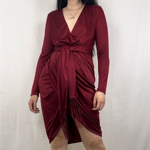 NWOT Altuzarra Target Red Burgundy Long Sleeve Midi Wrap Dress - Picture 2 of 8